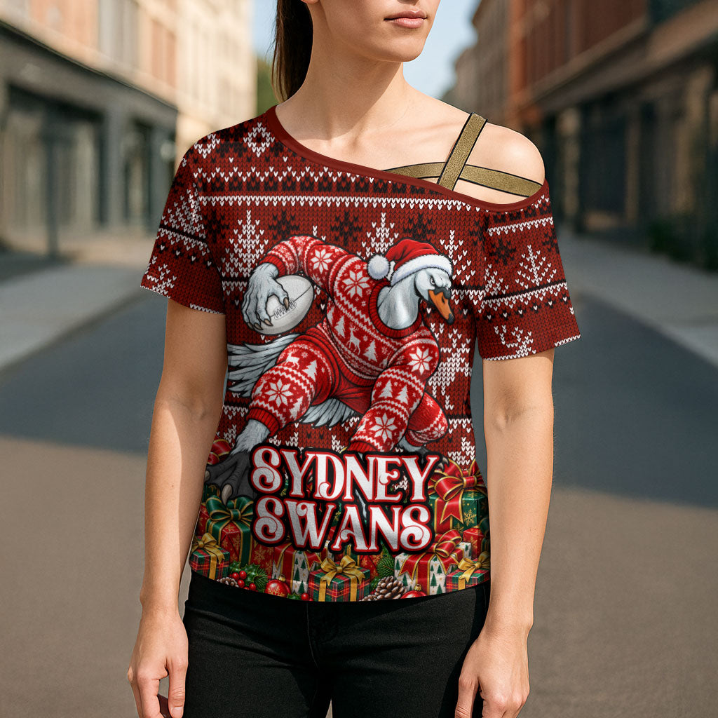 Personalized Sydney Swans Football Christmas Cross Shoulder Shirt Australian Football Mascot - Ugly Xmas Pattern Festive