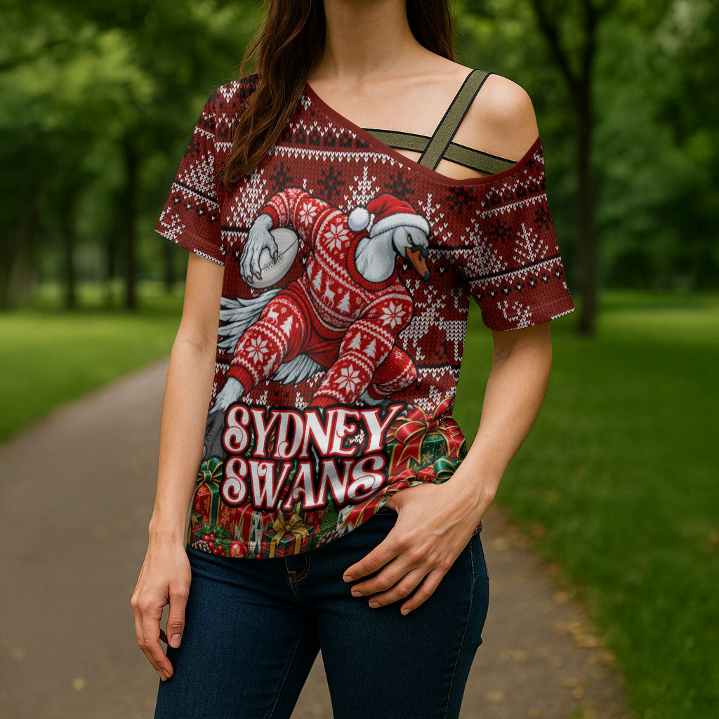 Personalized Sydney Swans Football Christmas Cross Shoulder Shirt Australian Football Mascot - Ugly Xmas Pattern Festive