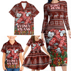 Personalized Sydney Swans Football Christmas Family Matching Long Sleeve Bodycon Dress and Hawaiian Shirt Australian Football Mascot - Ugly Xmas Pattern Festive
