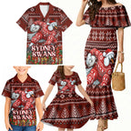 Personalized Sydney Swans Football Christmas Family Matching Mermaid Dress and Hawaiian Shirt Australian Football Mascot - Ugly Xmas Pattern Festive