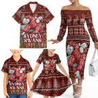 Personalized Sydney Swans Football Christmas Family Matching Off The Shoulder Long Sleeve Dress and Hawaiian Shirt Australian Football Mascot - Ugly Xmas Pattern Festive