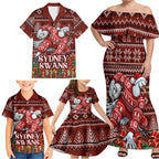 Personalized Sydney Swans Football Christmas Family Matching Off Shoulder Maxi Dress and Hawaiian Shirt Australian Football Mascot - Ugly Xmas Pattern Festive