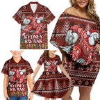 Personalized Sydney Swans Football Christmas Family Matching Off Shoulder Short Dress and Hawaiian Shirt Australian Football Mascot - Ugly Xmas Pattern Festive
