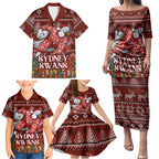 Personalized Sydney Swans Football Christmas Family Matching Puletasi and Hawaiian Shirt Australian Football Mascot - Ugly Xmas Pattern Festive