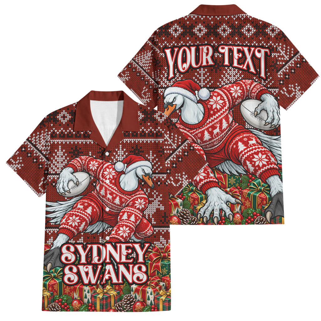 Personalized Sydney Swans Football Christmas Family Matching Puletasi and Hawaiian Shirt Australian Football Mascot - Ugly Xmas Pattern Festive