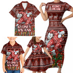 Personalized Sydney Swans Football Christmas Family Matching Short Sleeve Bodycon Dress and Hawaiian Shirt Australian Football Mascot - Ugly Xmas Pattern Festive