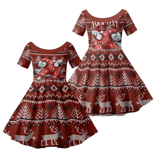 Personalized Sydney Swans Football Christmas Family Matching Short Sleeve Bodycon Dress and Hawaiian Shirt Australian Football Mascot - Ugly Xmas Pattern Festive