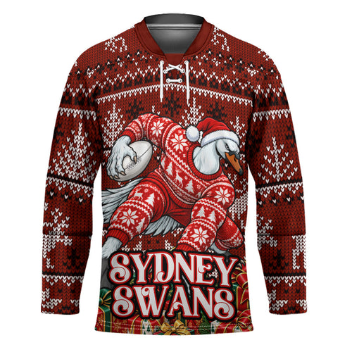 Personalized Sydney Swans Football Christmas Hockey Jersey Australian Football Mascot - Ugly Xmas Pattern Festive