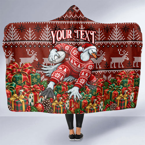 Personalized Sydney Swans Football Christmas Hooded Blanket Australian Football Mascot - Ugly Xmas Pattern Festive