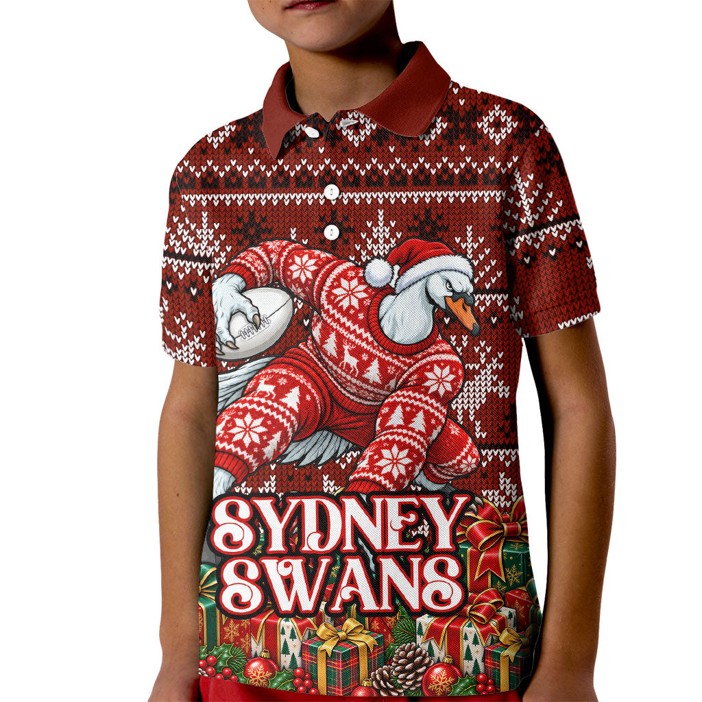 Personalized Sydney Swans Football Christmas Kid Polo Shirt Australian Football Mascot - Ugly Xmas Pattern Festive