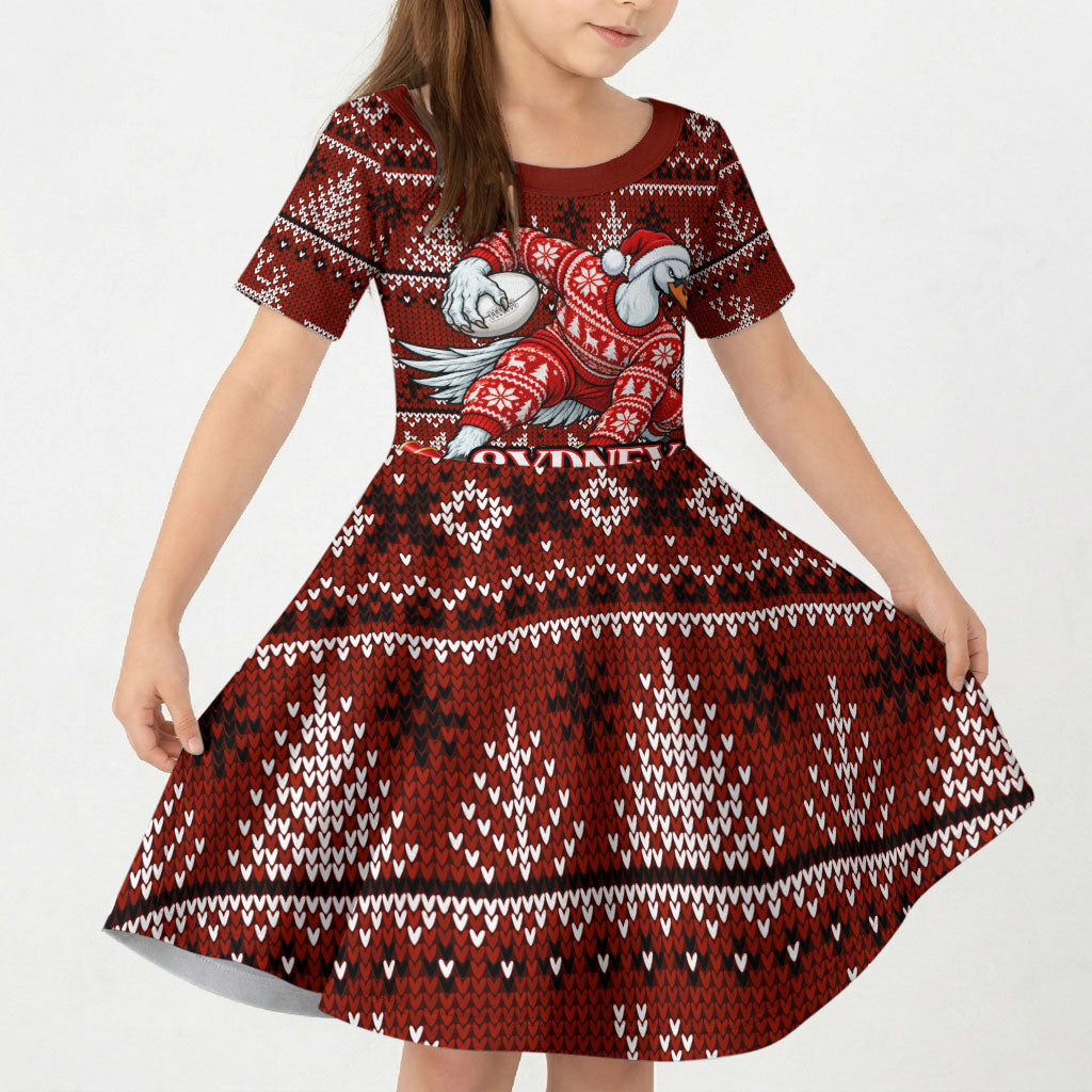 Personalized Sydney Swans Football Christmas Kid Short Sleeve Dress Australian Football Mascot - Ugly Xmas Pattern Festive