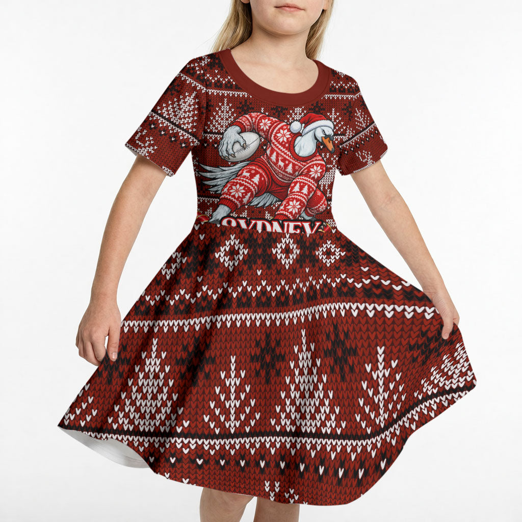 Personalized Sydney Swans Football Christmas Kid Short Sleeve Dress Australian Football Mascot - Ugly Xmas Pattern Festive