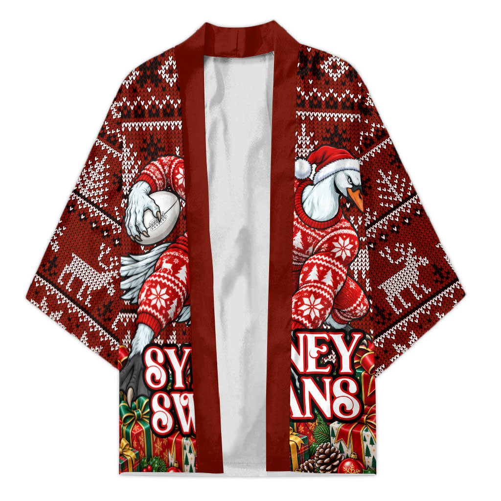 Personalized Sydney Swans Football Christmas Kimono Australian Football Mascot - Ugly Xmas Pattern Festive