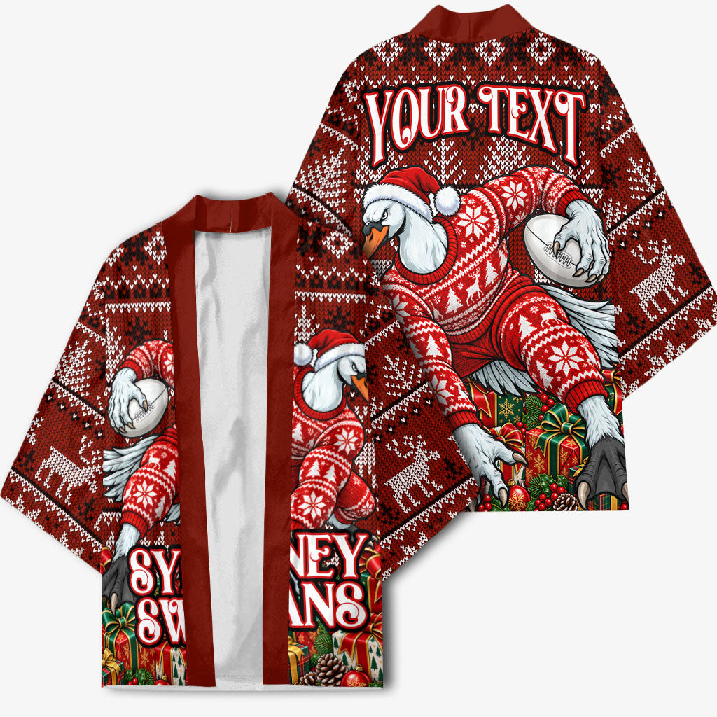 Personalized Sydney Swans Football Christmas Kimono Australian Football Mascot - Ugly Xmas Pattern Festive