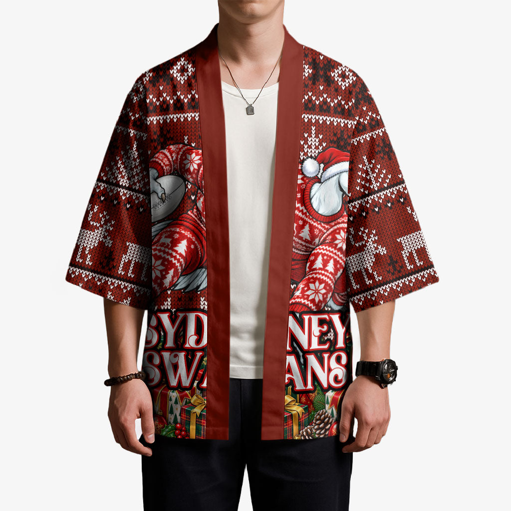 Personalized Sydney Swans Football Christmas Kimono Australian Football Mascot - Ugly Xmas Pattern Festive