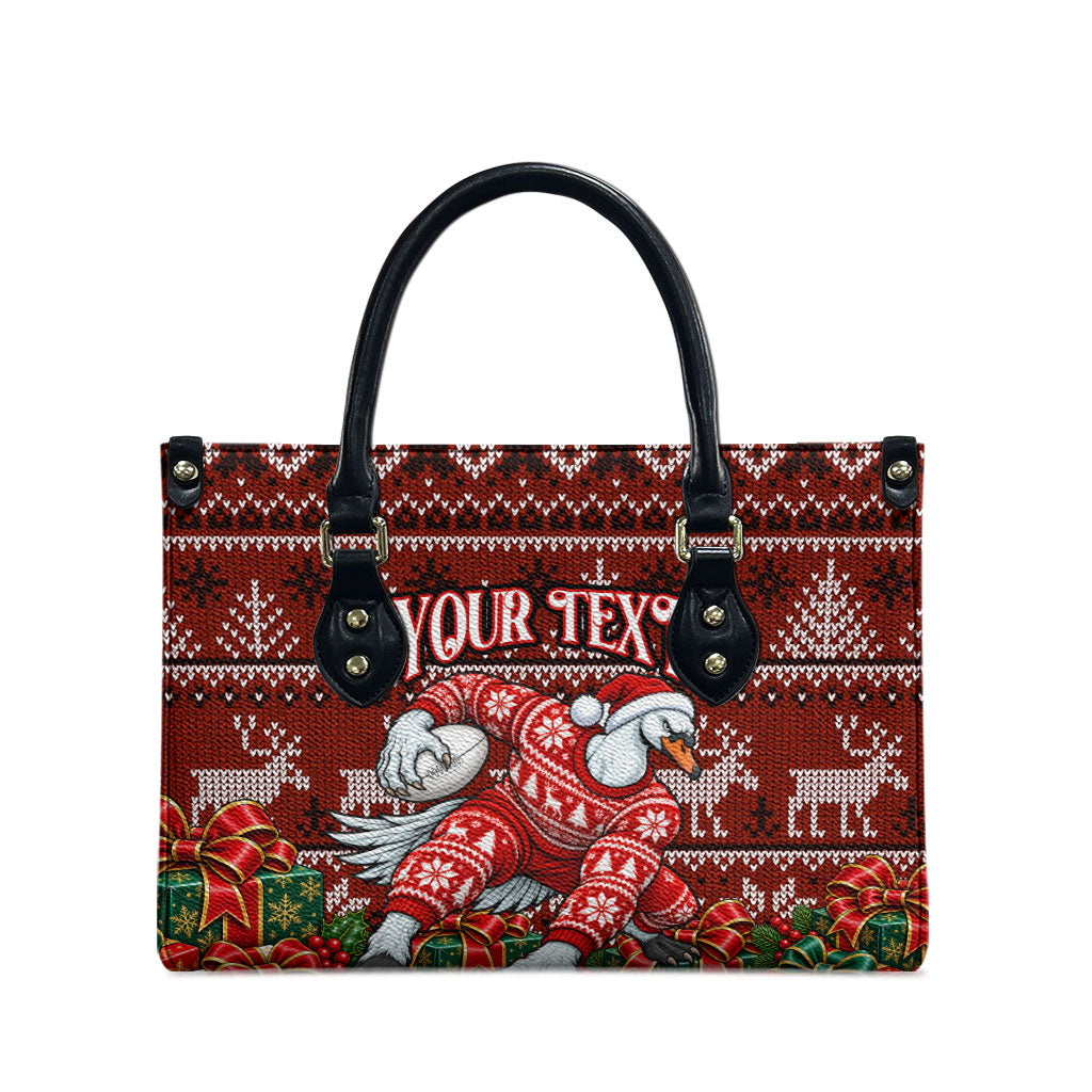 Personalized Sydney Swans Football Christmas Leather Bag Australian Football Mascot - Ugly Xmas Pattern Festive