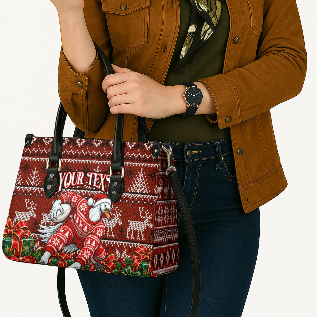 Personalized Sydney Swans Football Christmas Leather Bag Australian Football Mascot - Ugly Xmas Pattern Festive