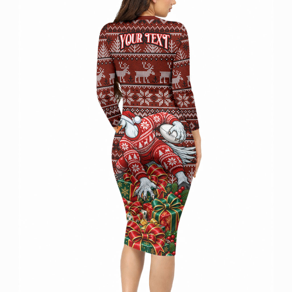 Personalized Sydney Swans Football Christmas Long Sleeve Bodycon Dress Australian Football Mascot - Ugly Xmas Pattern Festive