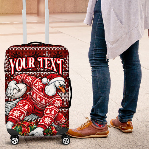 Personalized Sydney Swans Football Christmas Luggage Cover Australian Football Mascot - Ugly Xmas Pattern Festive