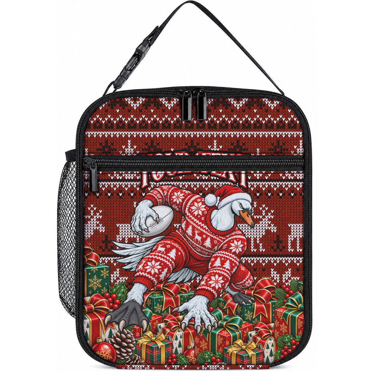Personalized Sydney Swans Football Christmas Lunch Bag Australian Football Mascot - Ugly Xmas Pattern Festive