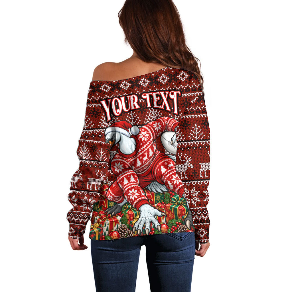 Personalized Sydney Swans Football Christmas Off Shoulder Sweater Australian Football Mascot - Ugly Xmas Pattern Festive