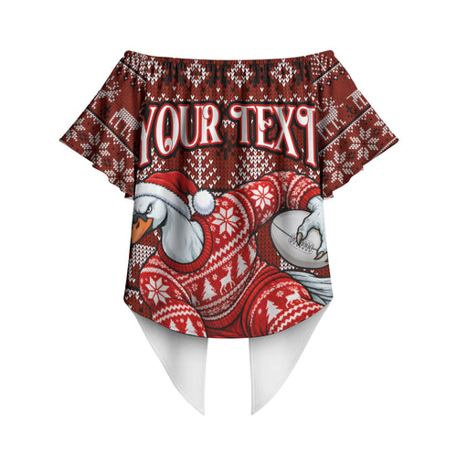Personalized Sydney Swans Football Christmas Off Shoulder Wrap Waist Top Australian Football Mascot - Ugly Xmas Pattern Festive