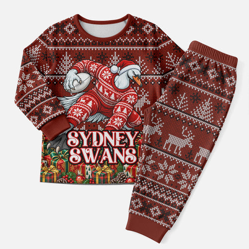 Personalized Sydney Swans Football Christmas Pajama Set Australian Football Mascot - Ugly Xmas Pattern Festive