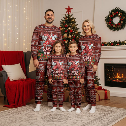 Personalized Sydney Swans Football Christmas Pajama Set Australian Football Mascot - Ugly Xmas Pattern Festive