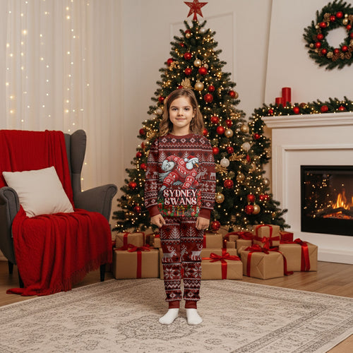 Personalized Sydney Swans Football Christmas Pajama Set Australian Football Mascot - Ugly Xmas Pattern Festive