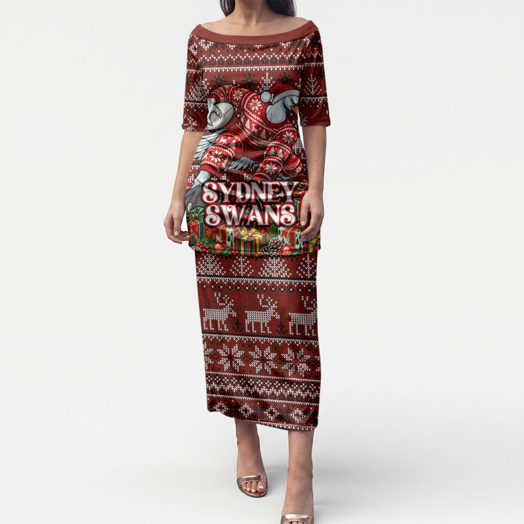 Personalized Sydney Swans Football Christmas Puletasi Australian Football Mascot - Ugly Xmas Pattern Festive