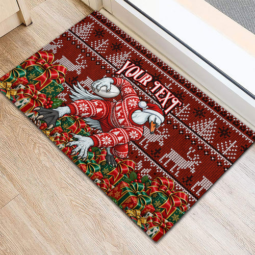 Personalized Sydney Swans Football Christmas Rubber Doormat Australian Football Mascot - Ugly Xmas Pattern Festive