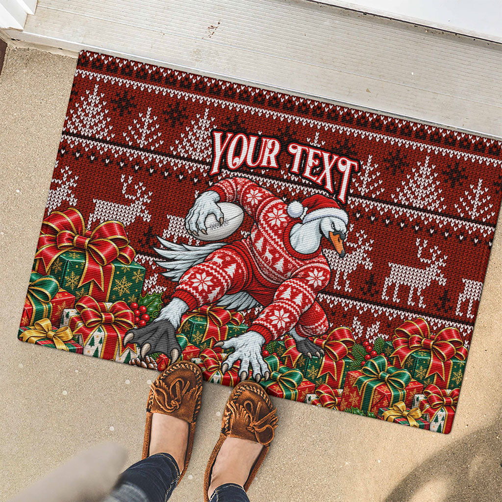 Personalized Sydney Swans Football Christmas Rubber Doormat Australian Football Mascot - Ugly Xmas Pattern Festive