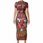 Personalized Sydney Swans Football Christmas Short Sleeve Bodycon Dress Australian Football Mascot - Ugly Xmas Pattern Festive