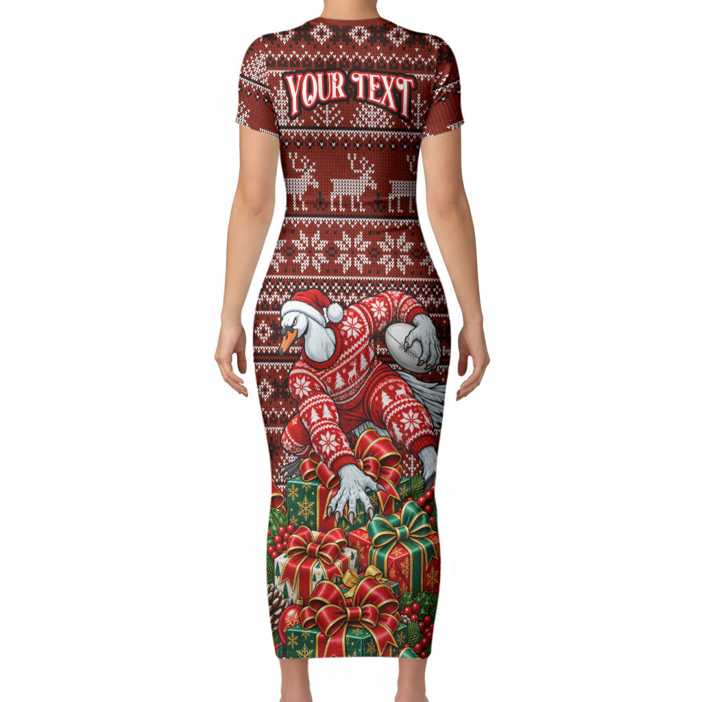 Personalized Sydney Swans Football Christmas Short Sleeve Bodycon Dress Australian Football Mascot - Ugly Xmas Pattern Festive