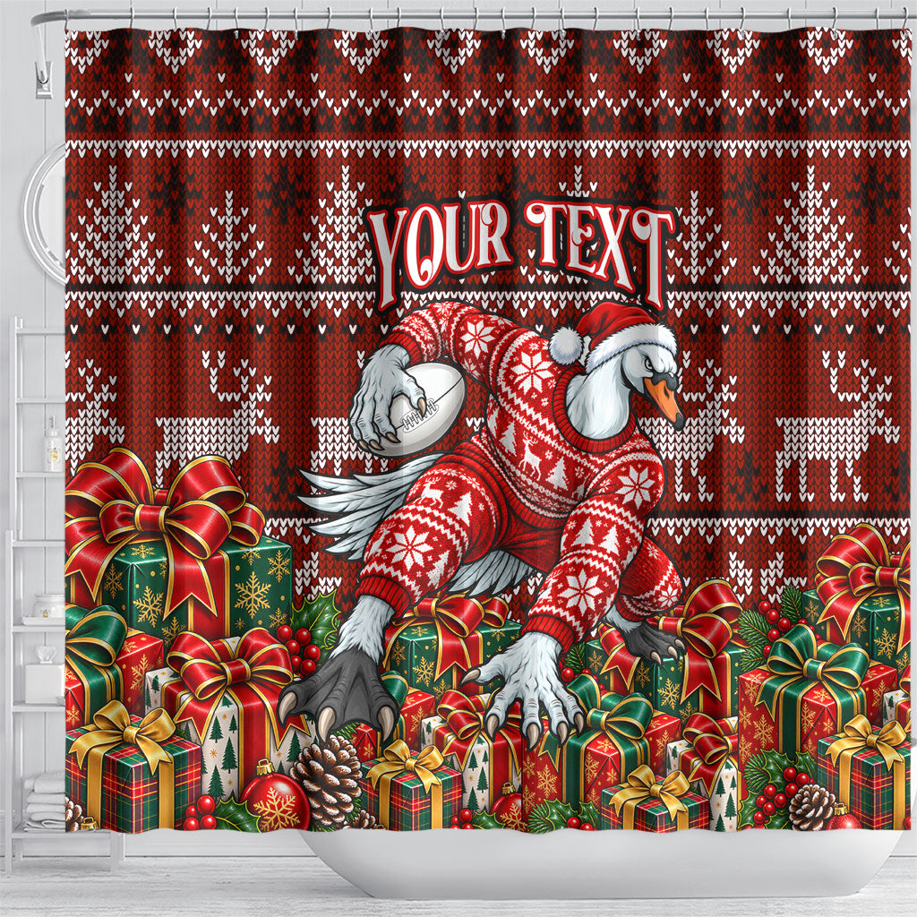 Personalized Sydney Swans Football Christmas Shower Curtain Australian Football Mascot - Ugly Xmas Pattern Festive