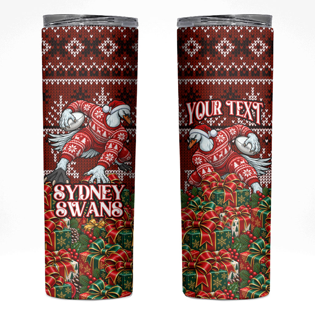 Personalized Sydney Swans Football Christmas Skinny Tumbler Australian Football Mascot - Ugly Xmas Pattern Festive