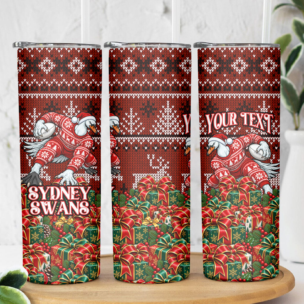 Personalized Sydney Swans Football Christmas Skinny Tumbler Australian Football Mascot - Ugly Xmas Pattern Festive