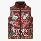 Personalized Sydney Swans Football Christmas Sleeveless Puffer Jacket Australian Football Mascot - Ugly Xmas Pattern Festive