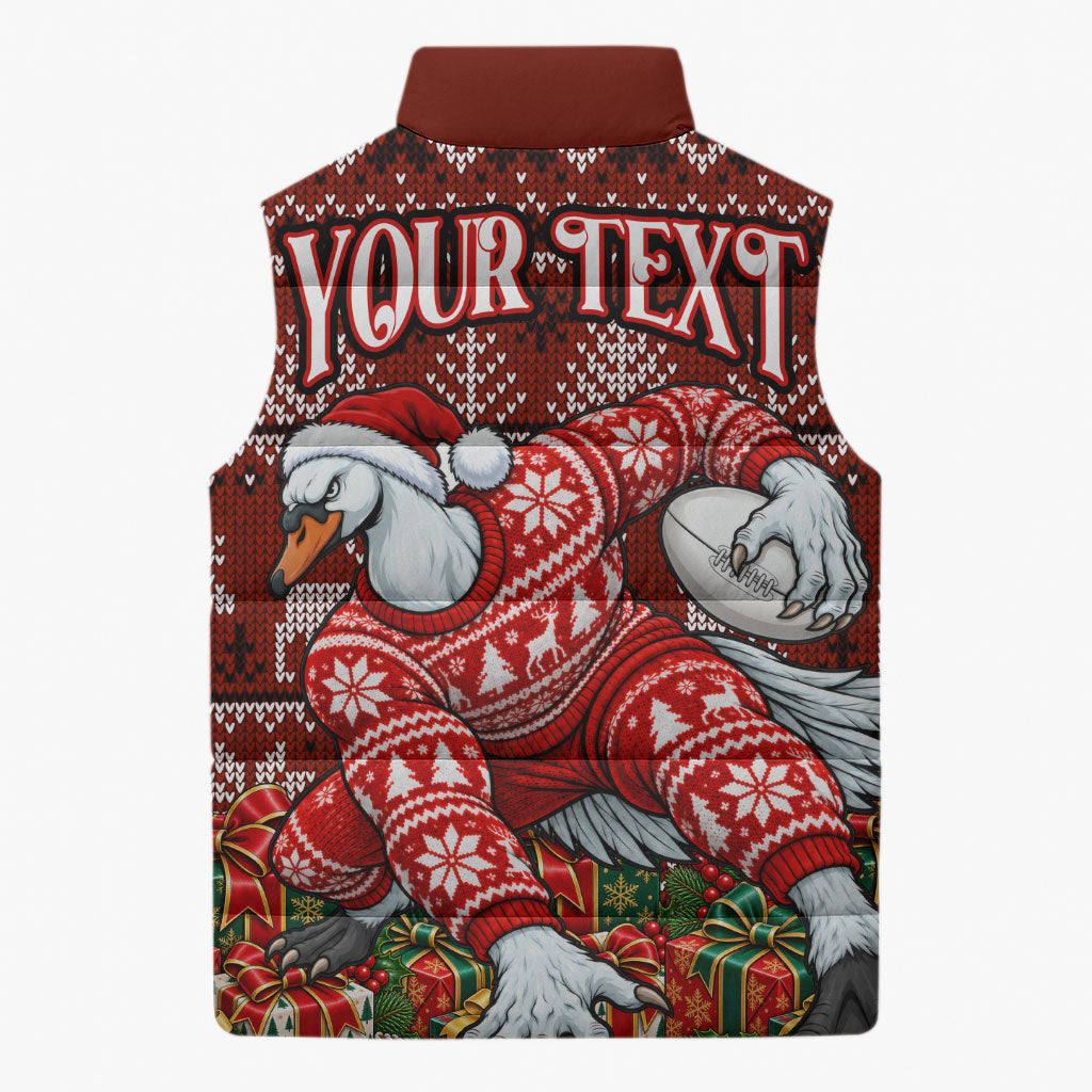 Personalized Sydney Swans Football Christmas Sleeveless Puffer Jacket Australian Football Mascot - Ugly Xmas Pattern Festive
