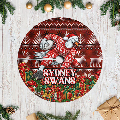 Sydney Swans Football Christmas Tree Skirt Australian Football Mascot - Ugly Xmas Pattern Festive