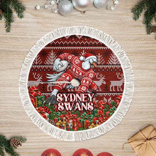 Sydney Swans Football Christmas Tree Skirt Australian Football Mascot - Ugly Xmas Pattern Festive