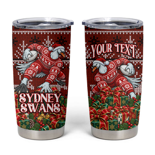 Personalized Sydney Swans Football Christmas Tumbler Cup Australian Football Mascot - Ugly Xmas Pattern Festive