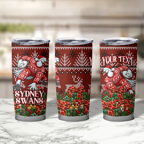 Personalized Sydney Swans Football Christmas Tumbler Cup Australian Football Mascot - Ugly Xmas Pattern Festive