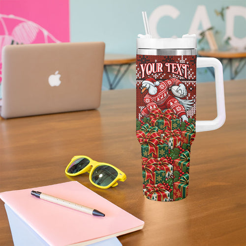 Personalized Sydney Swans Football Christmas Tumbler With Handle Australian Football Mascot - Ugly Xmas Pattern Festive