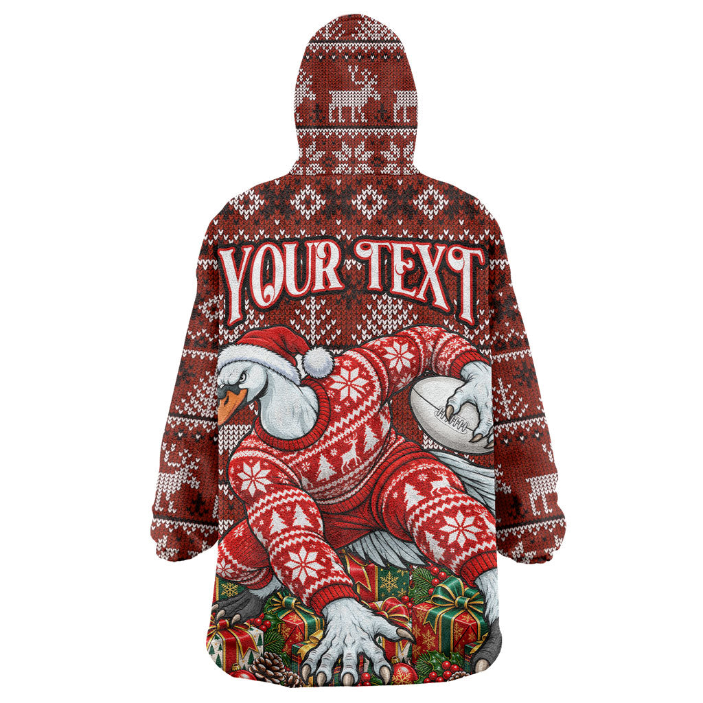 Personalized Sydney Swans Football Christmas Wearable Blanket Hoodie Australian Football Mascot - Ugly Xmas Pattern Festive