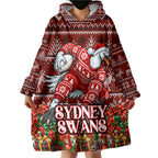 Personalized Sydney Swans Football Christmas Wearable Blanket Hoodie Australian Football Mascot - Ugly Xmas Pattern Festive