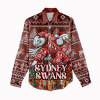 Personalized Sydney Swans Football Christmas Women Casual Shirt Australian Football Mascot - Ugly Xmas Pattern Festive