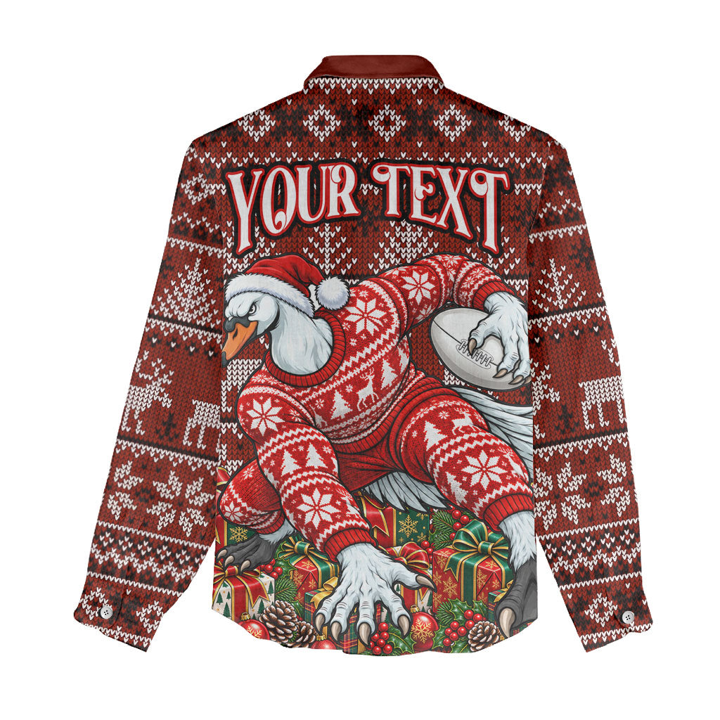 Personalized Sydney Swans Football Christmas Women Casual Shirt Australian Football Mascot - Ugly Xmas Pattern Festive