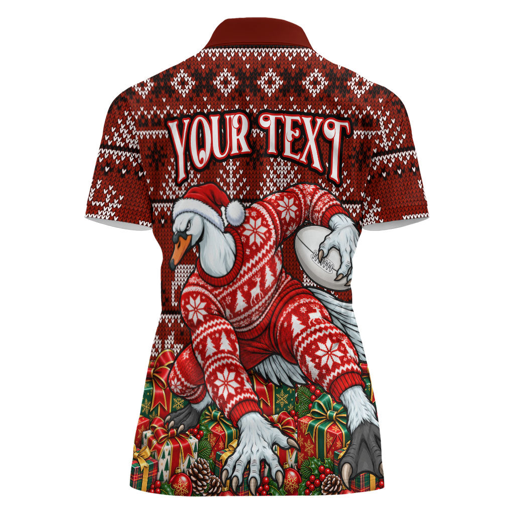 Personalized Sydney Swans Football Christmas Women Polo Shirt Australian Football Mascot - Ugly Xmas Pattern Festive