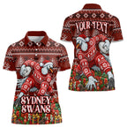 Personalized Sydney Swans Football Christmas Women Polo Shirt Australian Football Mascot - Ugly Xmas Pattern Festive